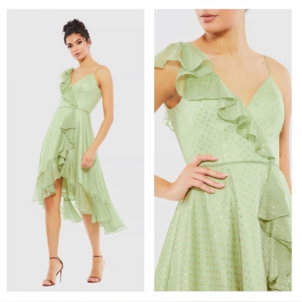 MAC DUGGAL 70163 NWT Ruffled Faux Wrap Midi Dress